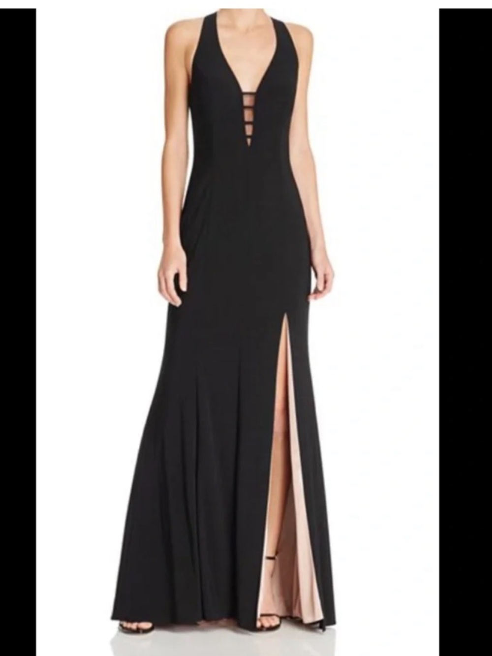Aqua illusion v neck gown black